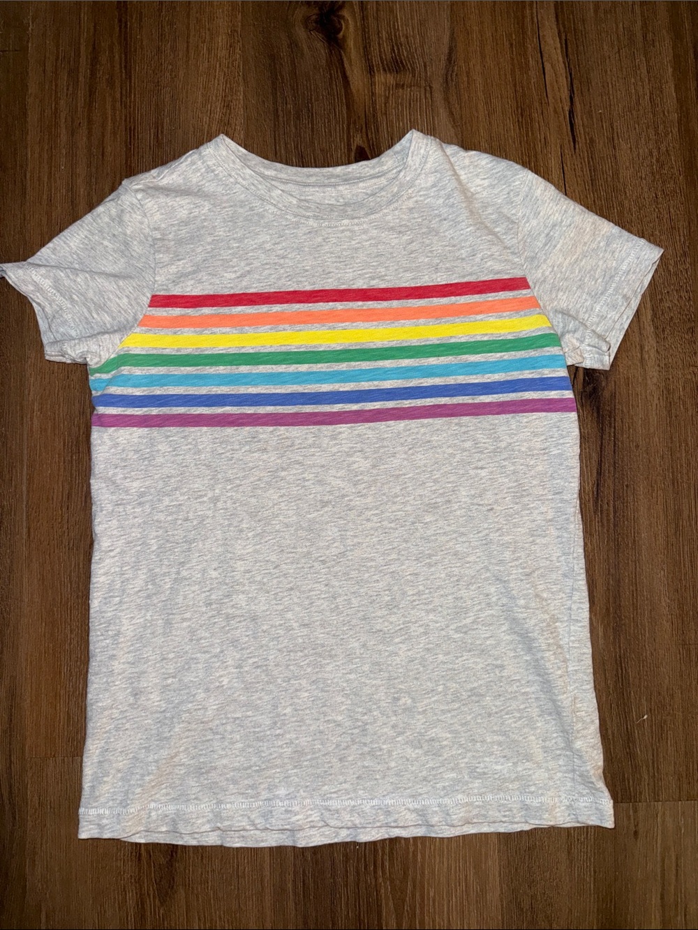 Gray Short-Sleeve Tee with Rainbow Stripes